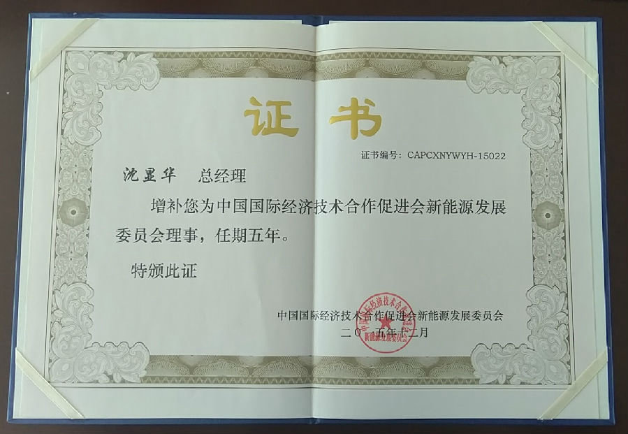 中國國際經(jīng)濟(jì)技術(shù)合作促進(jìn)會新能源發(fā)展委員會理事